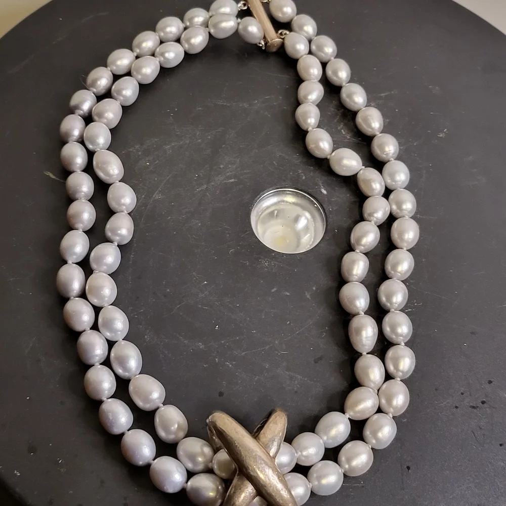 Vintage Genuine Pearl Necklace w/ 925 Sterling Silver Clasp 17" - Picture 7 of 13